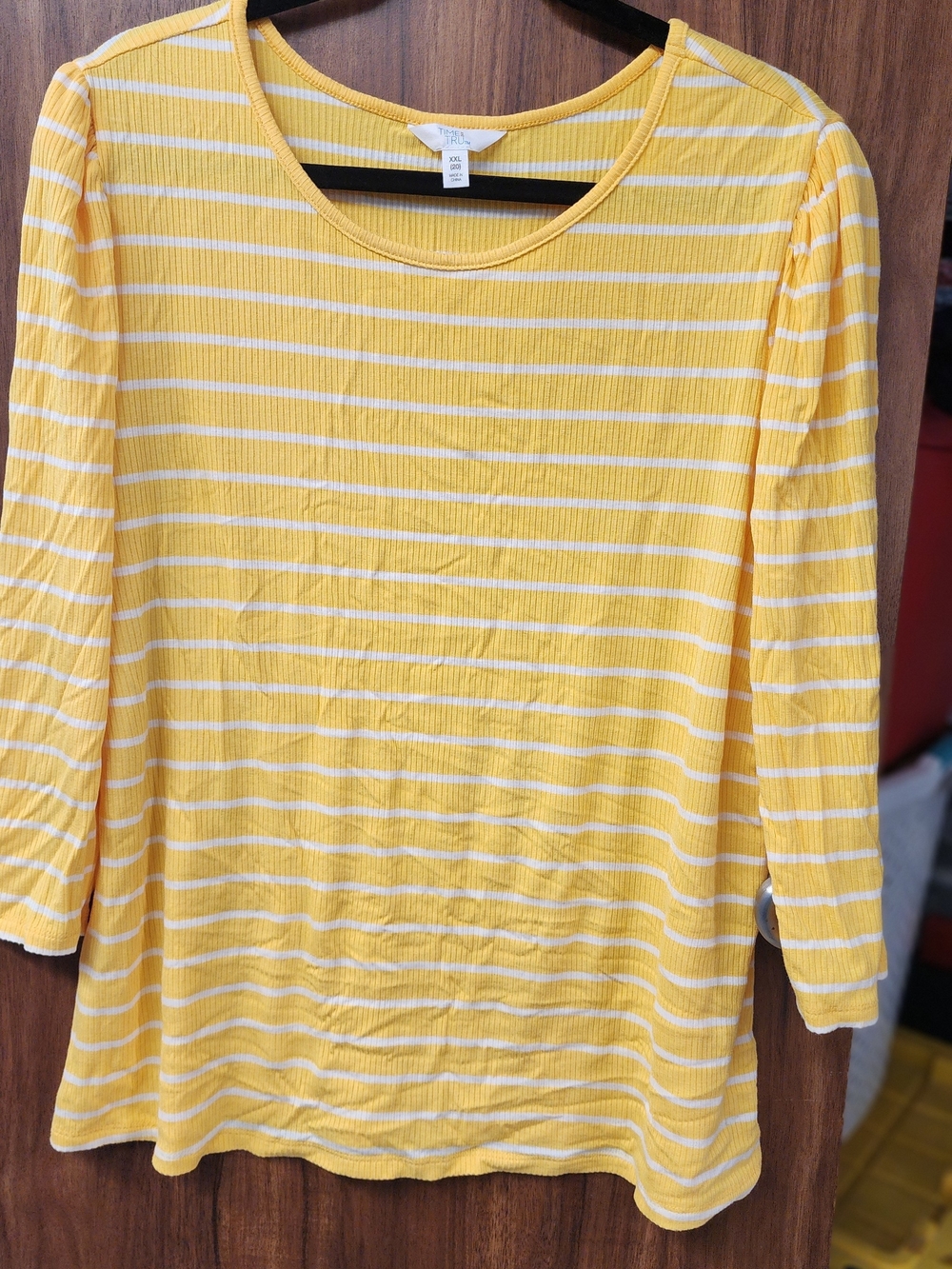 Time and Tru Yellow and White Striped Scoop Neck Top